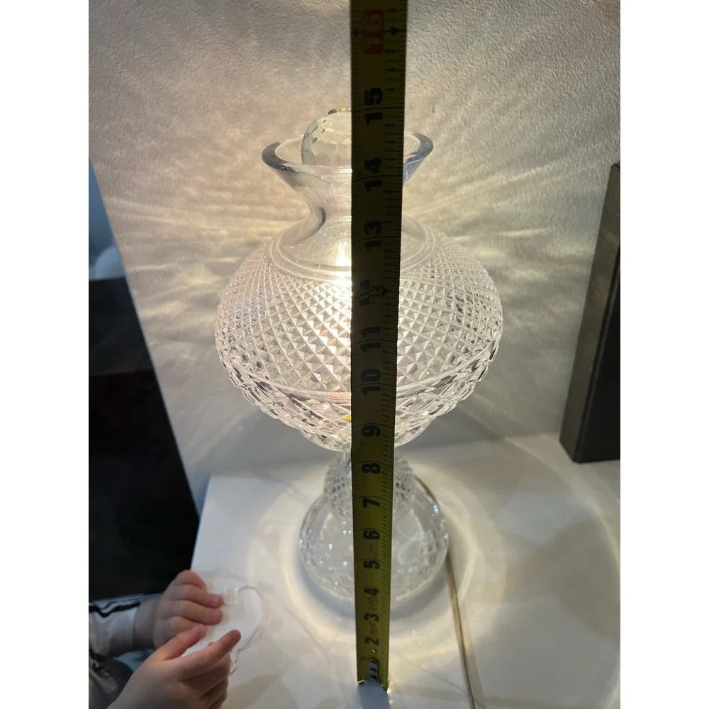 Waterford Signed Alana Cut Crystal Inishmaan Electric Hurricane Lamp 2-piece 14